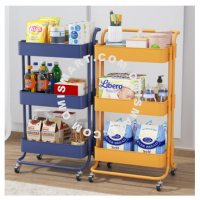 3 Tier Multi-functional Metal Trolley Storage Rack Office Shelves Book Shelving Toys Storage with Handle